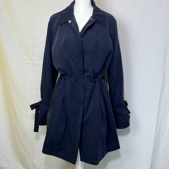 MAISON Jules Navy Tie Sleeve Lightweight Zip Up Trench Coat Jacket - Size Large - Picture 5 of 11